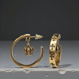 New 18k Gold Plated Cross & Dangle Crystal Crown Hoop Designer Earrings